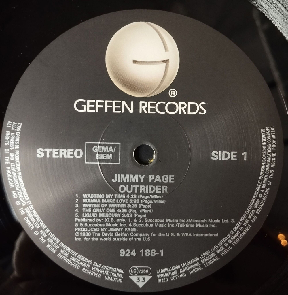 Винтажная виниловая пластинка LP Jimmy Page Outrider (Germany 1988)