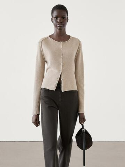 Massimo Dutti Кардиган с оверлоком, бежевый