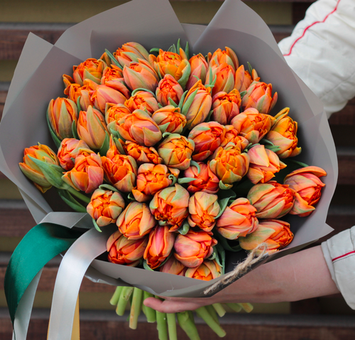 Купить Тюльпаны пионовидные оранжевые от 9шт