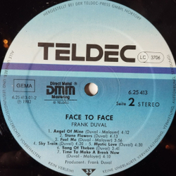 Винтажная виниловая пластинка LP Frank Duval Face To Face (Germany 1982)