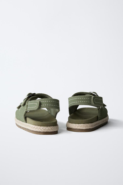 ZARA САНДАЛИИ ИЗ ДЖУТА И КОЖИ, ЗЕЛЕНЫЙ