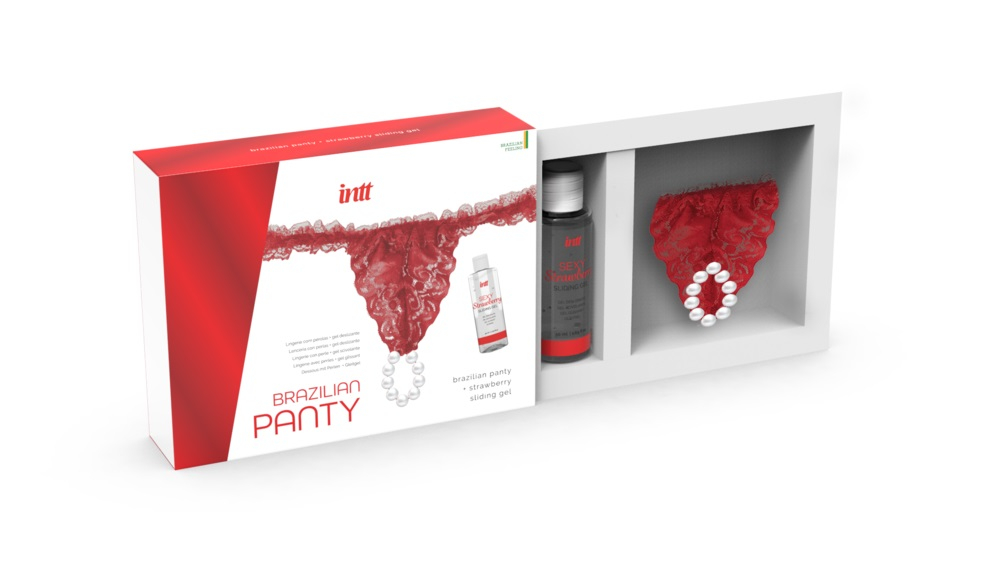 Набор Brazilian Panty Sliding Gel Strawberry + повязка (красная)