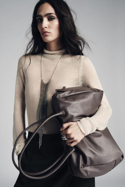 ZARA СУМКА-БОУЛИНГ MAXI ИЗ КОЖИ, СЕРЫЙ