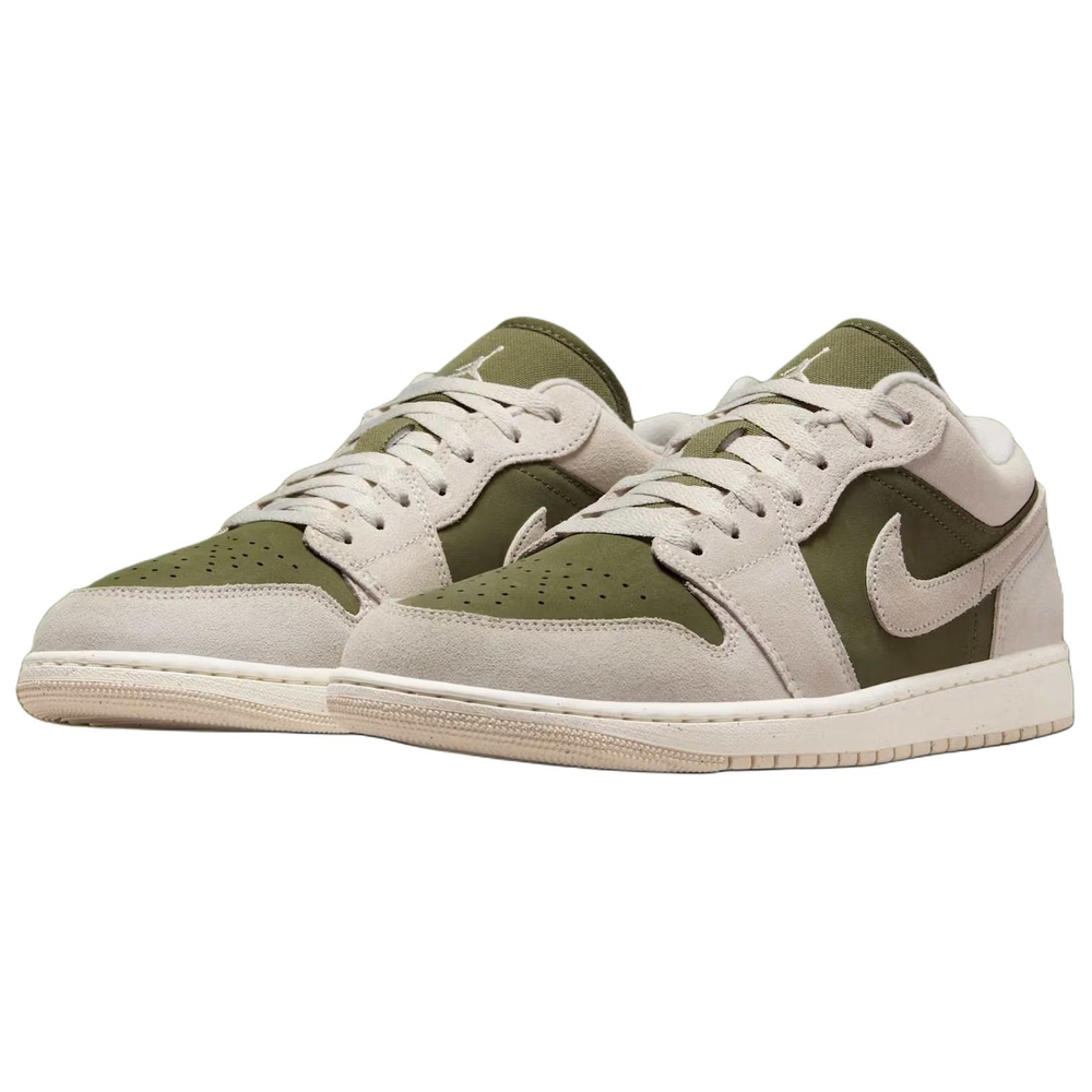 Jordan Air Jordan 1 Cushioning Low top Vintage Basketball Shoes Unisex Olive Green/Sail White