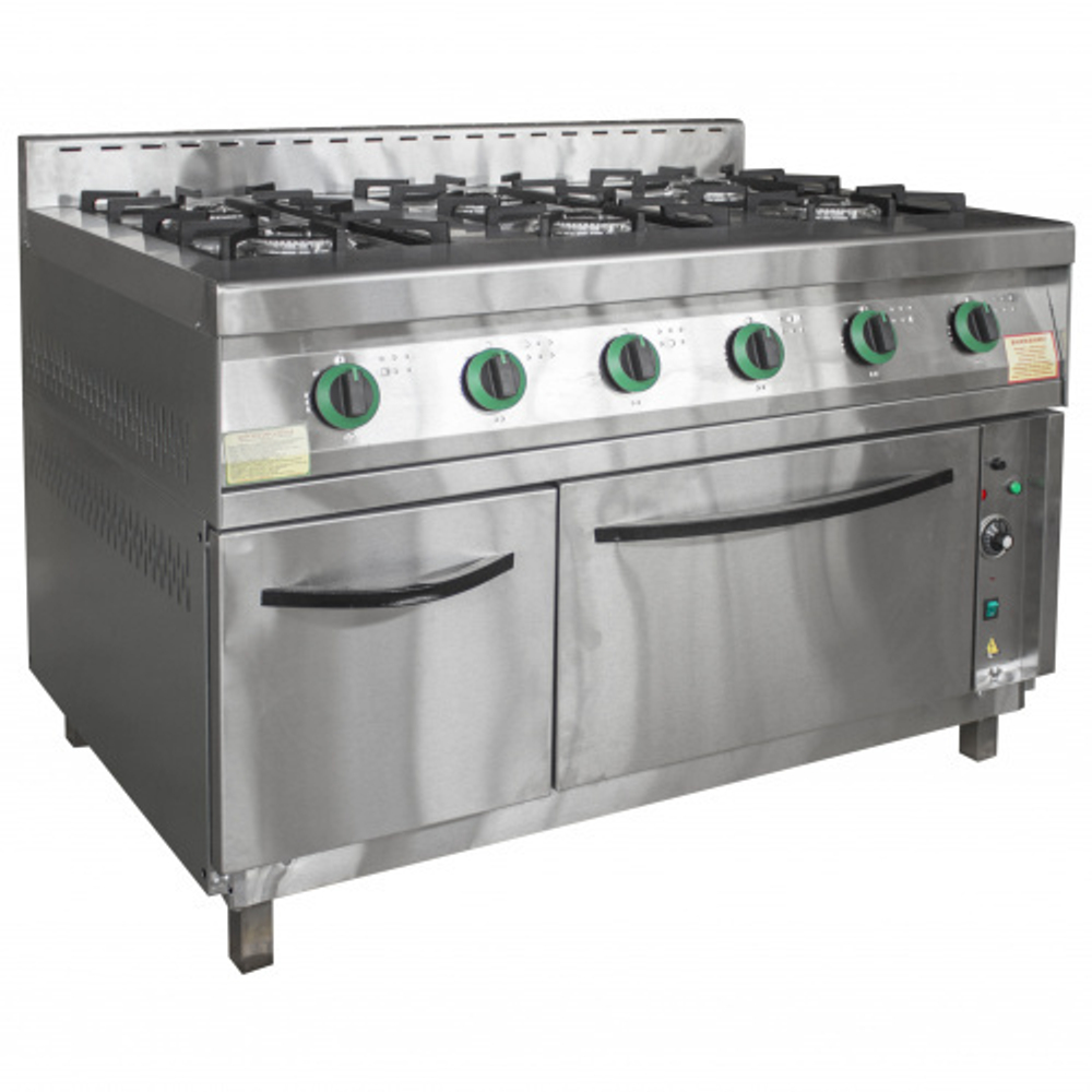 Плита газовая 6-ти конфорочная с жарочным  шкафом ПГ-6Д-011265х850895х860960 мм, 27 кВт, 220 В