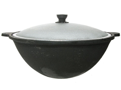 Казан 16л узбекский чугунный с алюминиевой крышкой, круглое дно (г.Наманган)