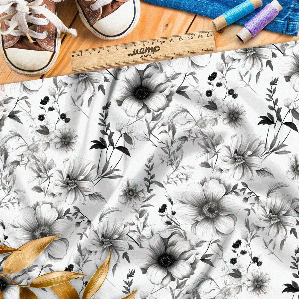 Ткань премиум шифон приглушенная цветочная фантазия