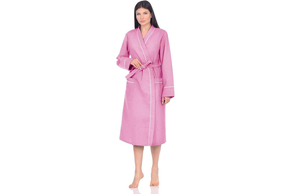 Халат вафельный Home One с кантом розовый 54