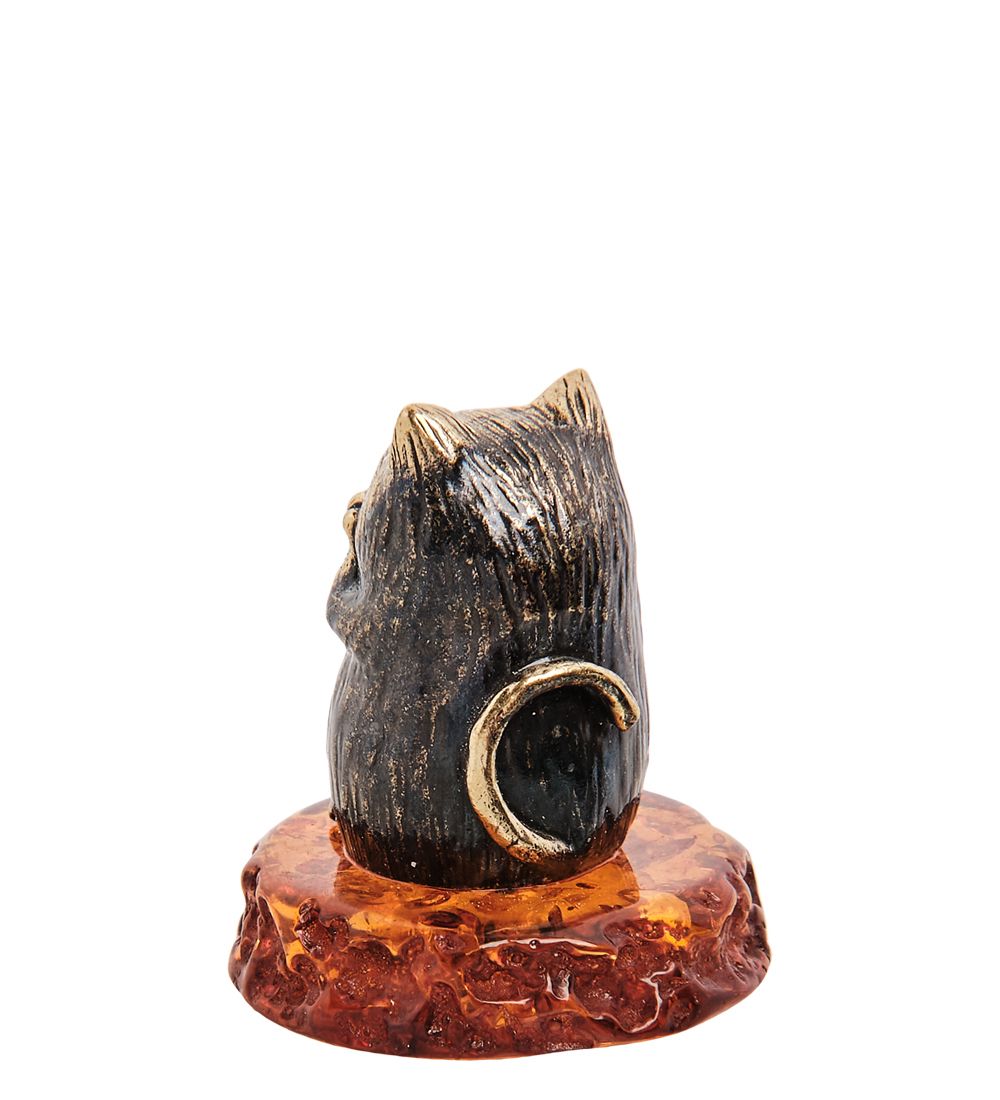 Народные промыслы AM-3156 Фигурка «Кот не вижу» (латунь, янтарь)