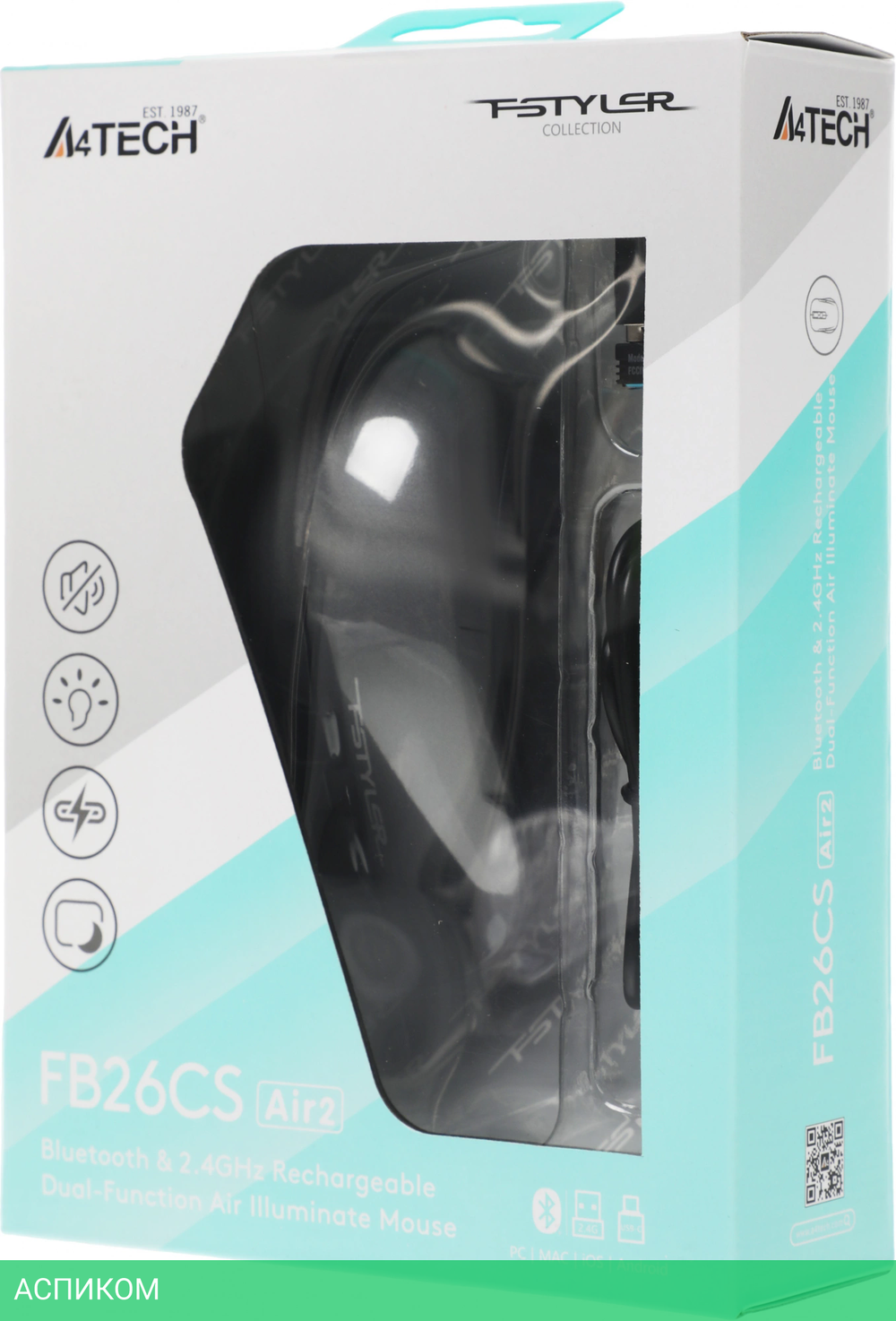 Мышь A4Tech Fstyler FB26CS Air 2 Smoky Grey