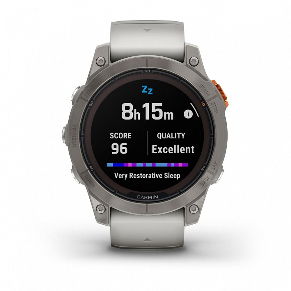 Смарт часы Garmin Fenix 7 Pro Sapphire Solar титановый серый с серо-оранжевым ремешком