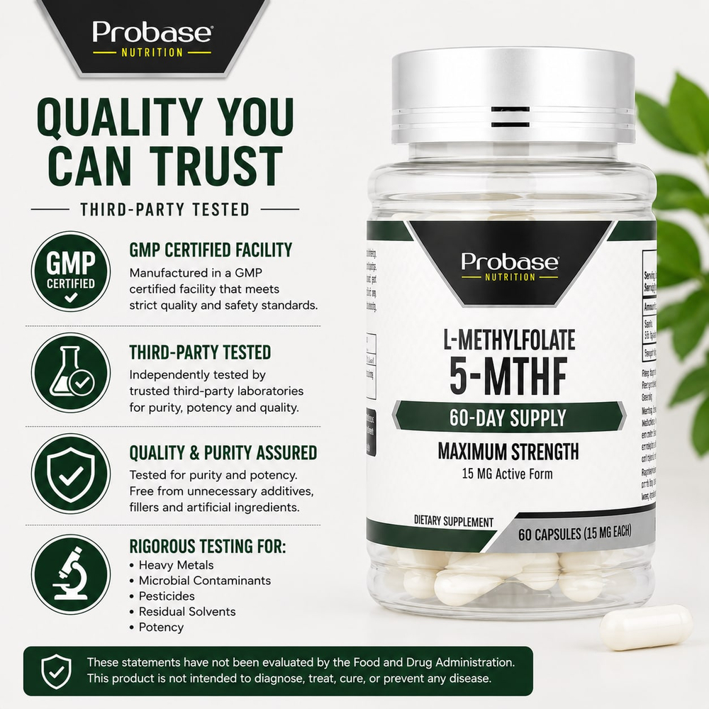 Probase Nutrition, L-метилфолат 5-МТГФ, 15 мг, 60 капсул