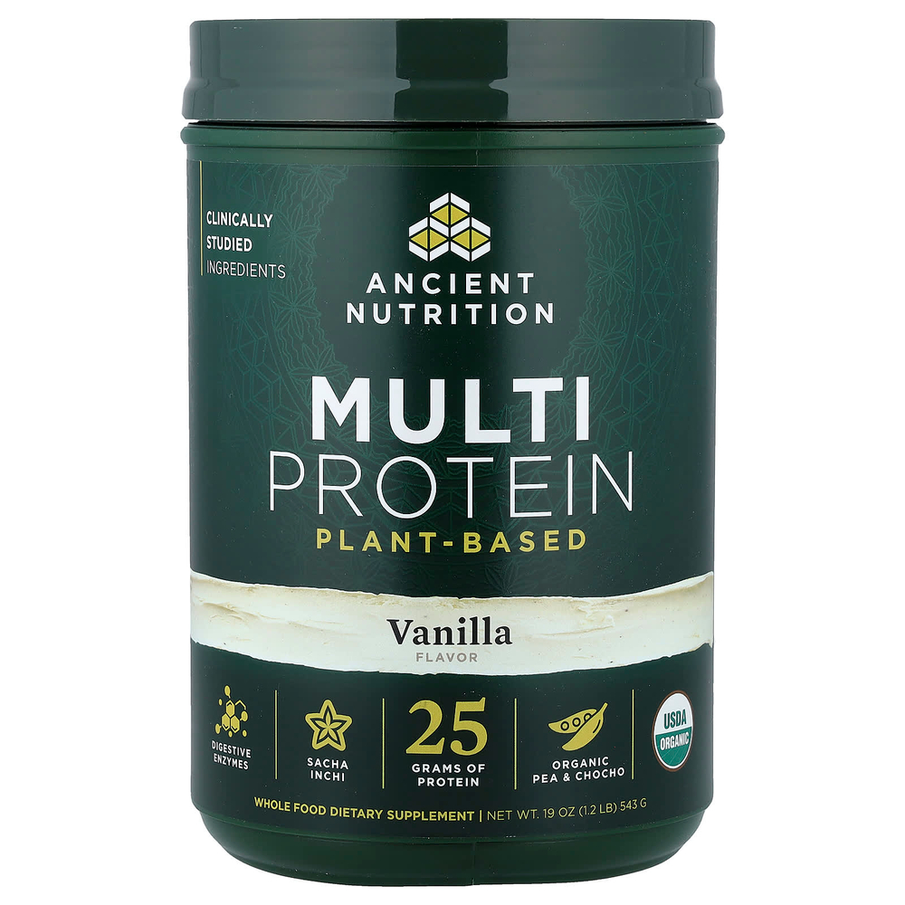Ancient Nutrition, мультипротеин, растительный, с ванильным вкусом, 543 г (1,2 фунта)