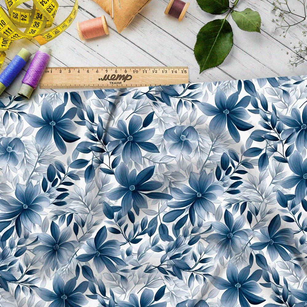 Ткань премиум бифлекс упрощенный луговой мотив