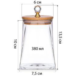 ЕМКОСТЬ ДЛЯ СЫПУЧИХ ПРОДУКТОВ AGNESS "KRISTALL" 330 МЛ 7,5*7,5*10 СМ. ЦВЕТ: ПРОЗРАЧНЫЙ