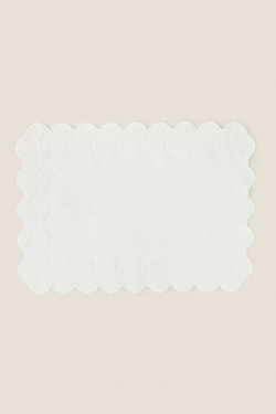 ZARA HOME ВЫШИТАЯ ЛЬНЯНАЯ САЛФЕТКА, БЕЛЫЙ