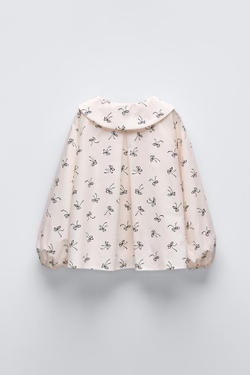 ZARA БЛУЗА С БАНТОМ И ВОРОТНИКОМ, ЭКРЮ