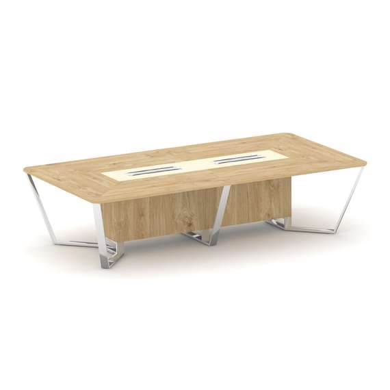 Steel Meet Стол переговорный прямоугольный MM-PR.B.SP-12 Тиквуд Светлый/Ваниль Глянец/Нержавеющая Ст