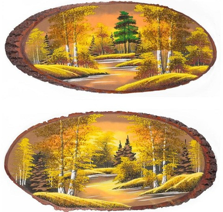 Панно на срезе дерева "Осень янтарная" горизонтальное 85-90 см R120468