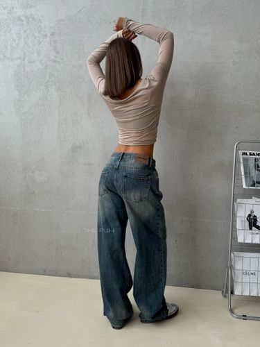 Широкие синие джинсы-трансформеры