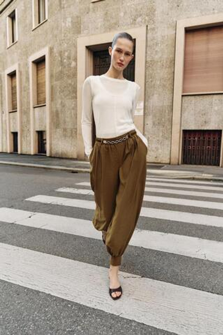 ZARA БРЮКИ-БАГГИ С ЦЕПОЧКОЙ, ОЛИВКОВЫЙ