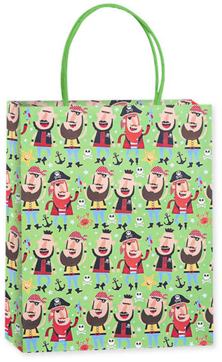 Пакет подарочный, Пиратская вечеринка, Зеленый, 42*32*12 см, 1 шт.