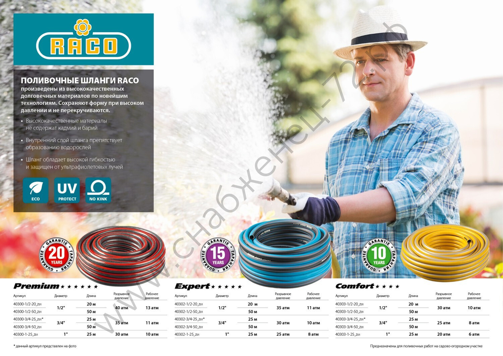 RACO PREMIUM, 1/2″, 50 м, 40 атм, пятислойный, усиленный двумя слоями армирования, поливочный шланг (40300-1/2-50)