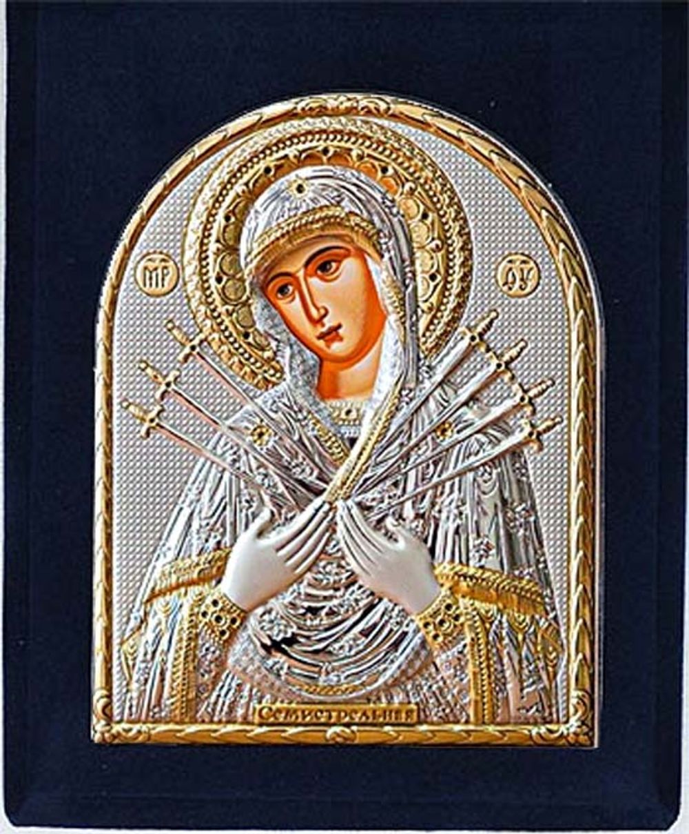 Семистрельная икона. Маленькая серебряная икона Божьей матери.