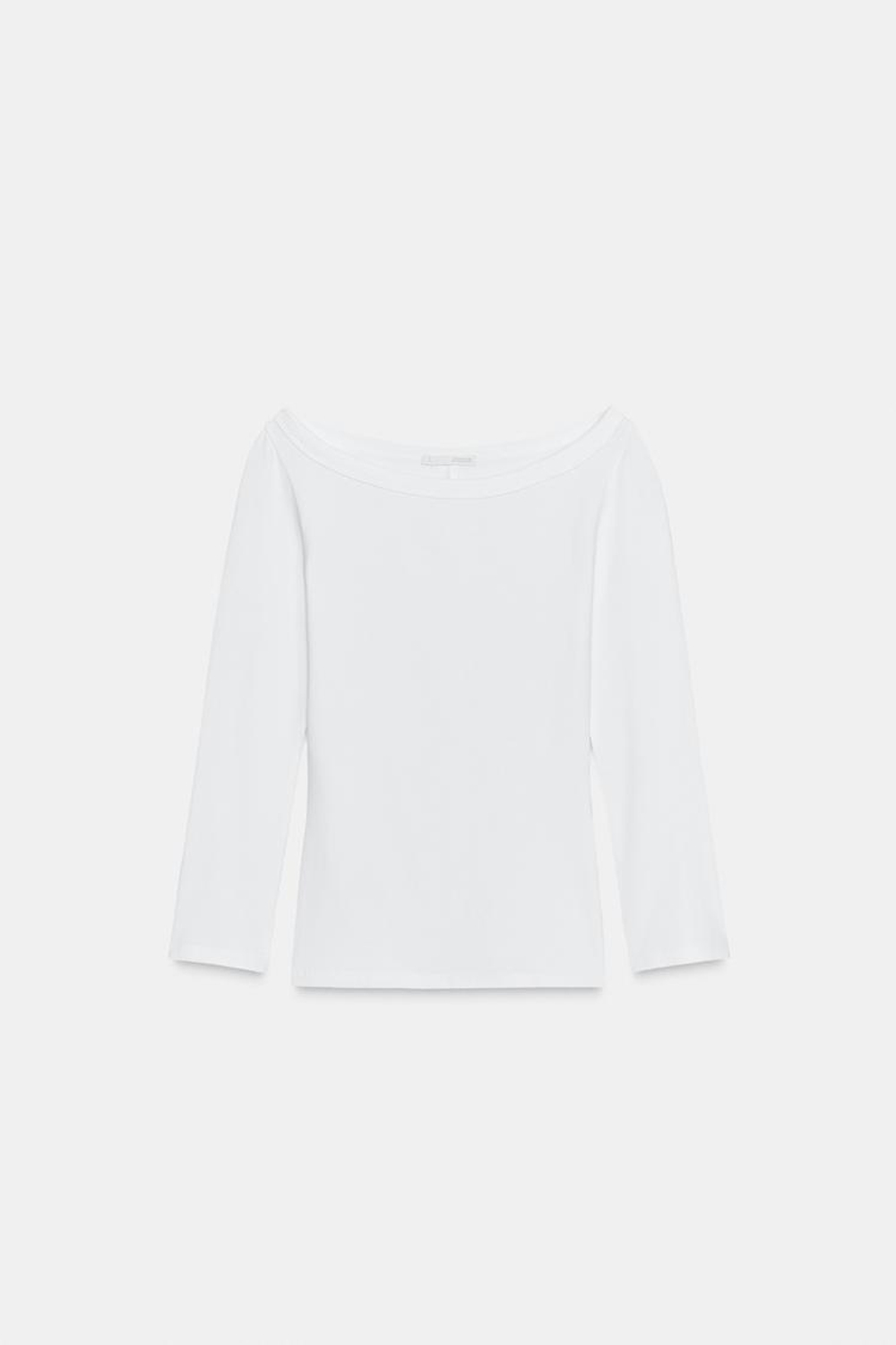 ZARA ФУТБОЛКА С ВЫРЕЗОМ «ЛОДОЧКА», БЕЛЫЙ