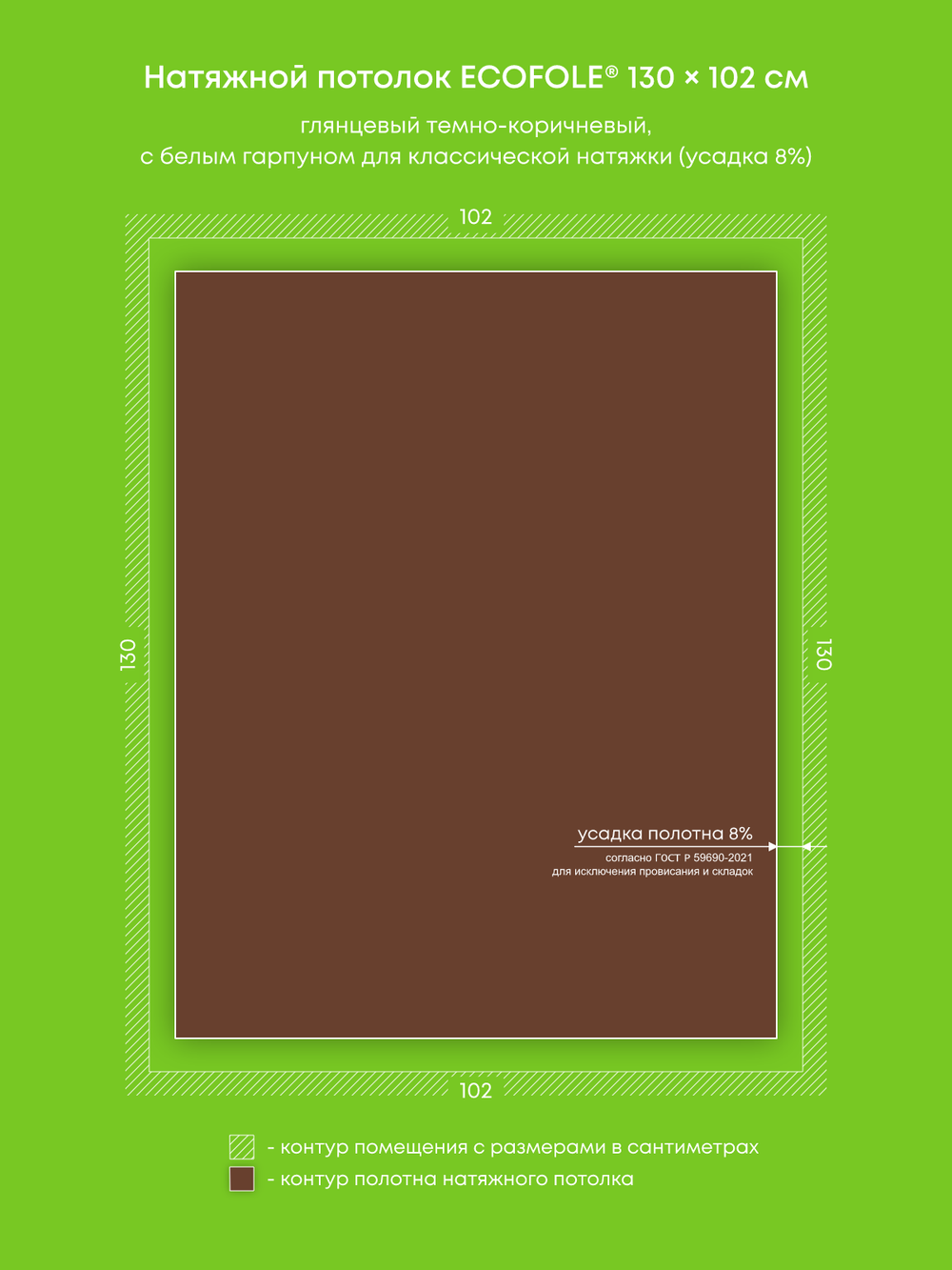 Глянцевый натяжной потолок 1.3 м2
