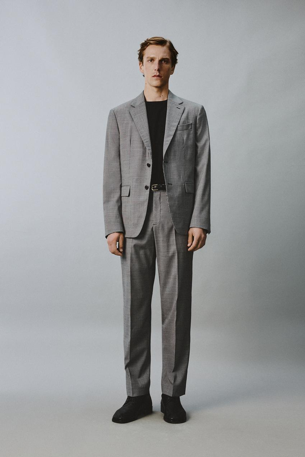 ZARA КОСТЮМНЫЕ БРЮКИ В КЛЕТКУ ИЗ СМЕСОВОЙ ШЕРСТИ, ЧЕРНЫЙ/БЕЛЫЙ