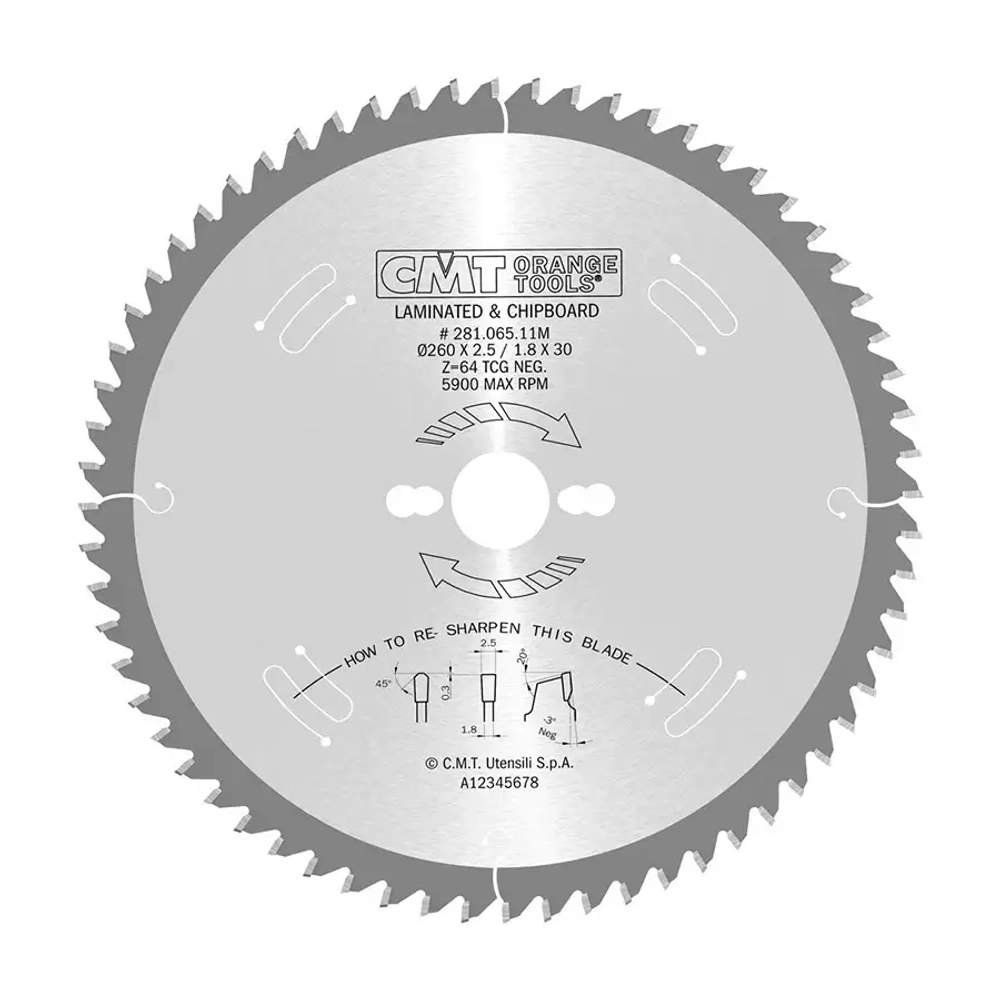 Пильный диск 260X2.5/1.8X30 Z64 СМТ CMT 281.065.11M