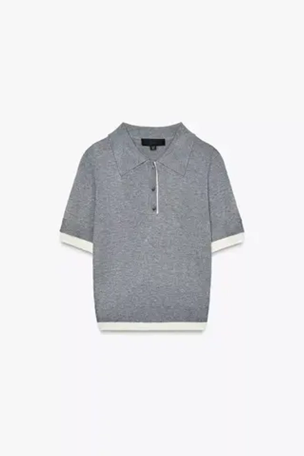 ZARA ТРИКОТАЖНЫЙ ТОП ПОЛО С КОНТРАСТНЫМИ ДЕТАЛЯМИ, СВЕТЛО-СЕРЫЙ