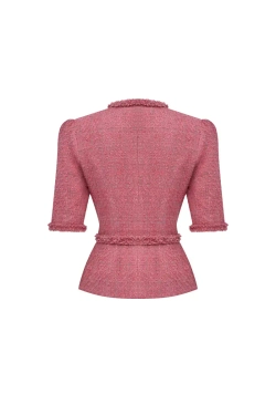 Жакет с объемными плечами и баской ягодный