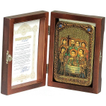 Инкрустированная Икона Святые царственные страстотерпцы 15х10см на натуральном дереве, в подарочной коробке