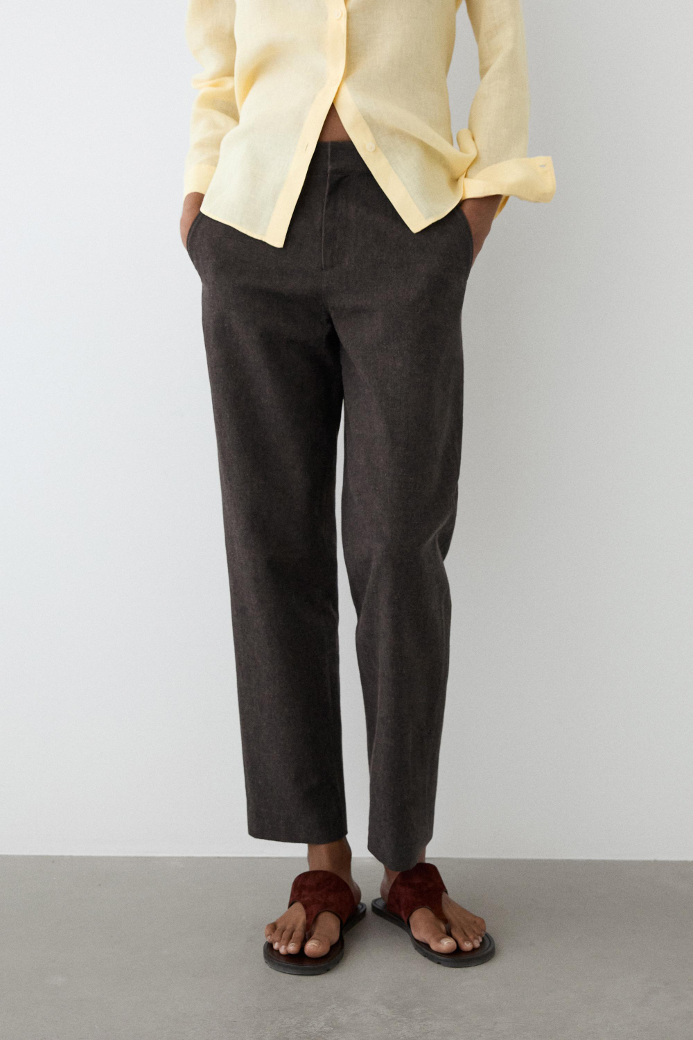 Massimo Dutti Зауженные брюки из смесового льна, пестро-коричневый