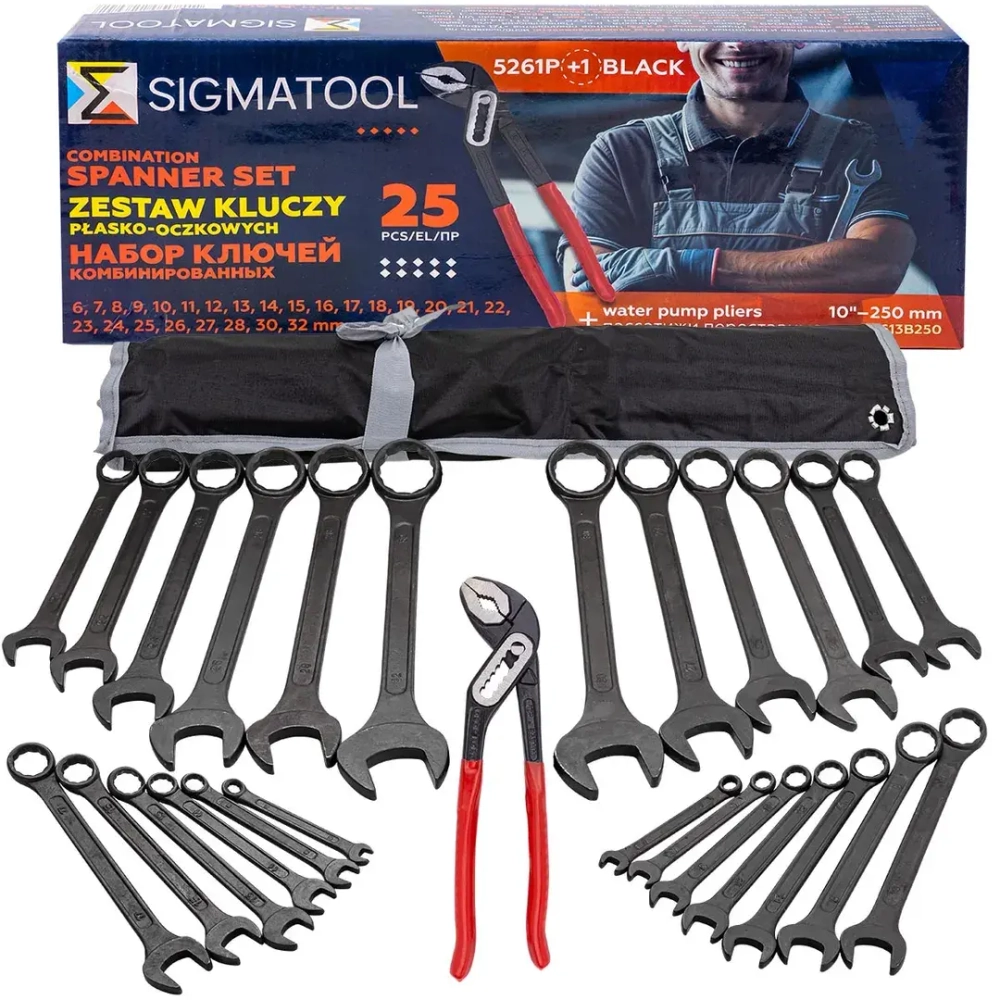 Набор ключей комбинированных и рожковых 25пр. SIGMATOOL Sigmatool-5261P+1 BLACK