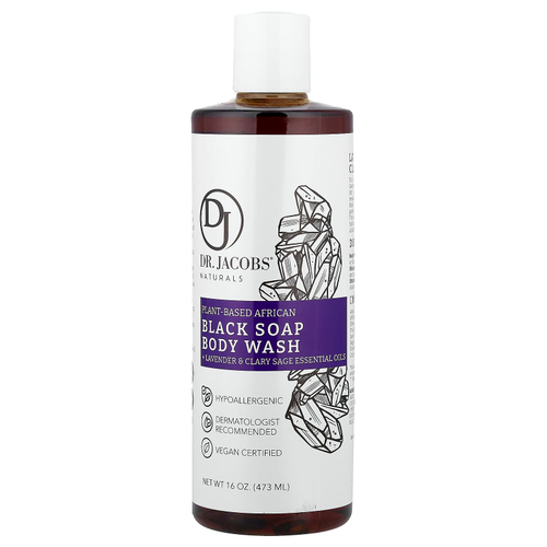 Dr. Jacobs Naturals, Африканское черное мыло для душа на растительной основе, эфирные масла лаванды и мускатного шалфея, 473 мл (16 унций)