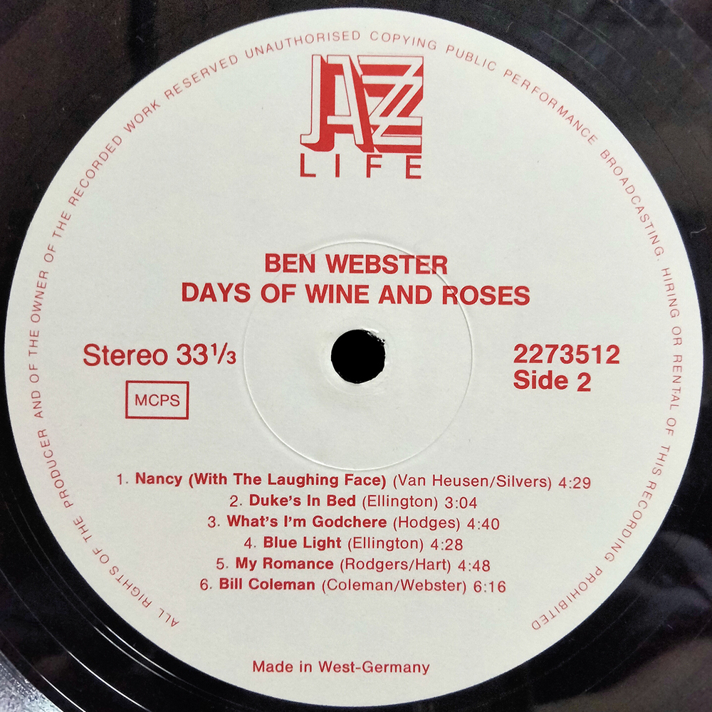 Ben Webster / Days Of Wine And Roses (LP)