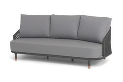 "Верона" диван 3-местный плетеный из роупа, каркас алюминий темно-серый (RAL7024) муар, роуп темно-серый круглый, ткань Mossle серая