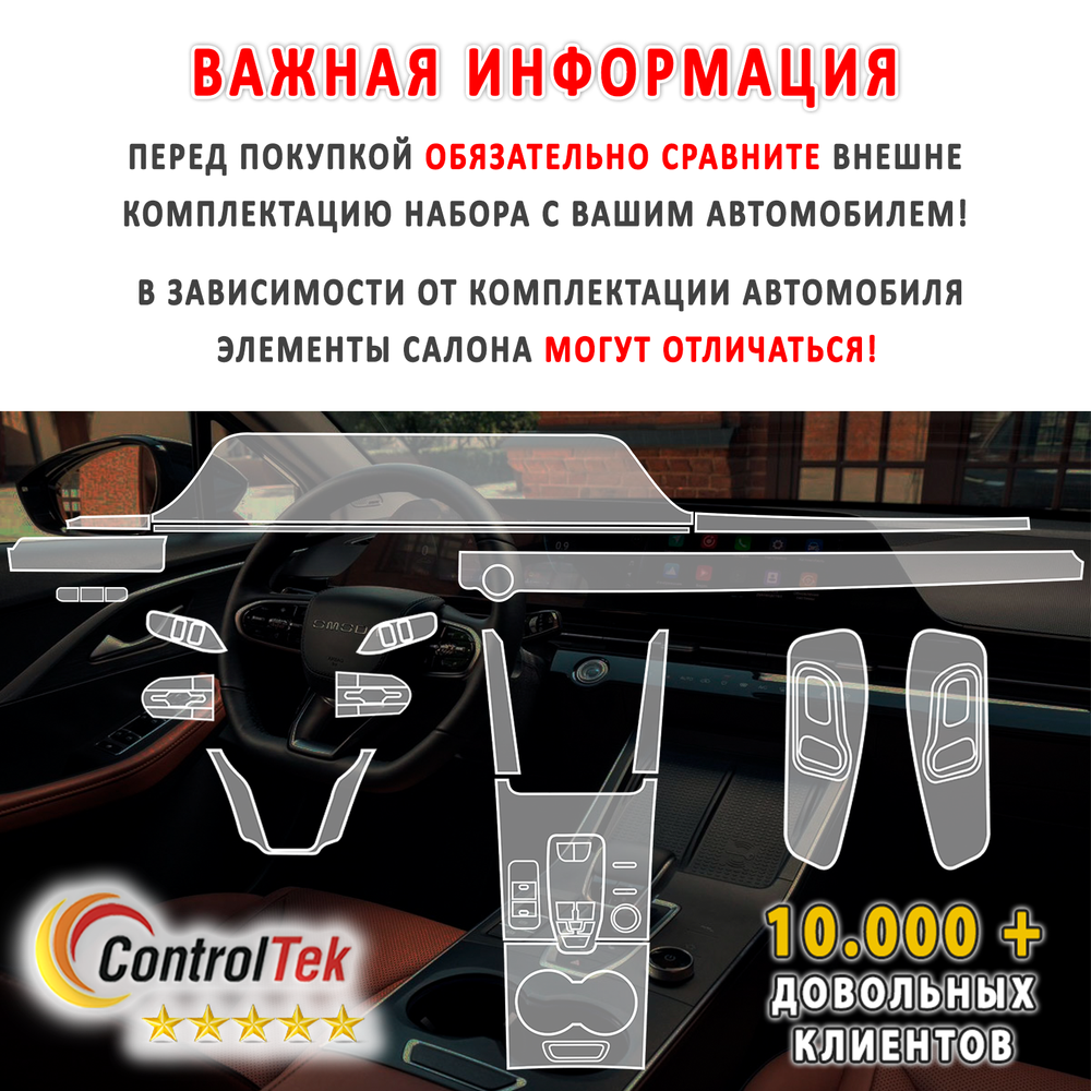 OMODA C5 (2022) - комплект защитных пленок 6 в 1. Пленка защитная ControlTek HYBRID со слоем TOP COAT. Толщина: 6 mil. (175 мкм.)