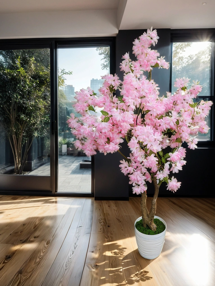 Искусственная сакура розовая 140см в кашпо