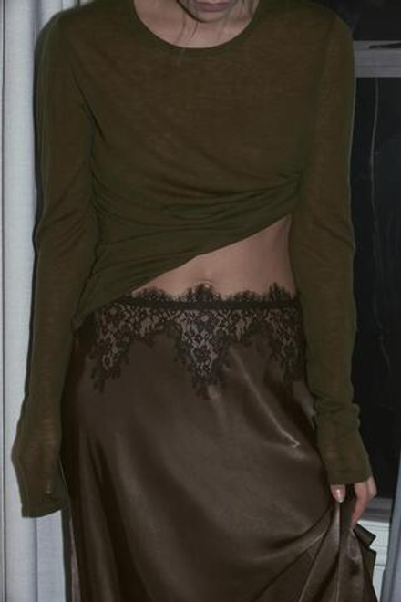 ZARA АТЛАСНАЯ ЮБКА С КРУЖЕВОМ, ЗЕЛЕНЫЙ