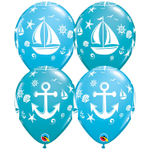 Шар латексный 28см Якорь Парусник (Голубой)