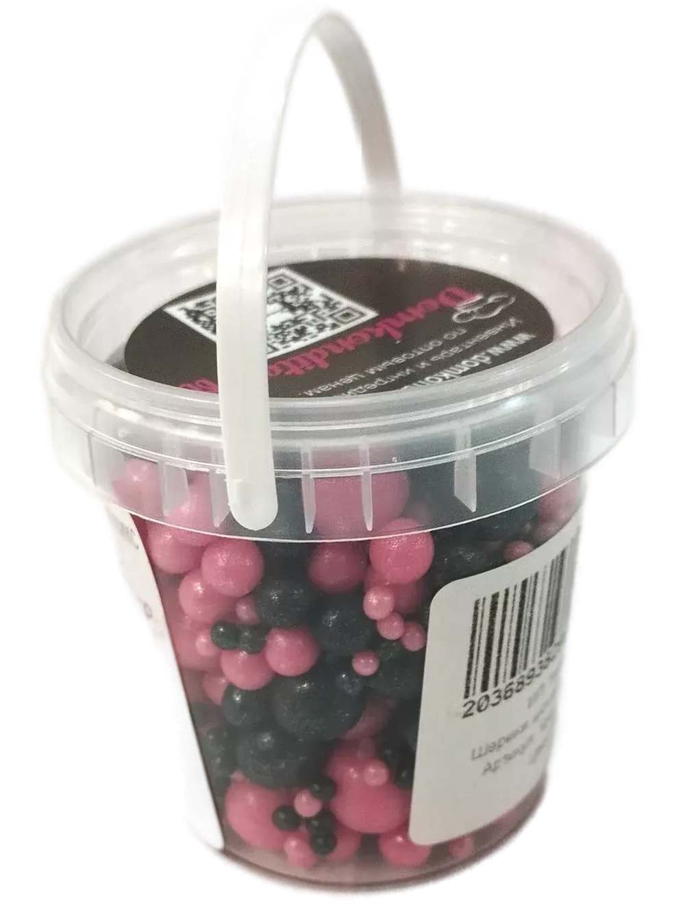 Шарики кранч Розовый, черный микс  100 гр.