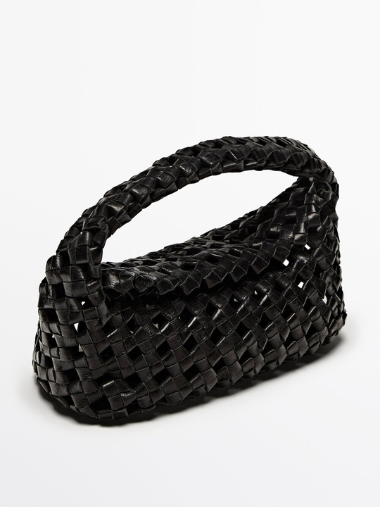 Massimo Dutti Небольшая плетеная сумка из кожи наппа, черный