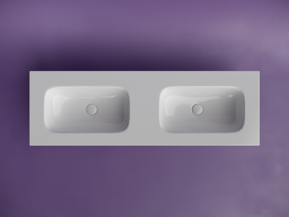 Раковина накладная мебельная CERAMICANOVA Grace прямоугольная 1410x457x137 с двумя чашами без отверстий под смеситель цвет белый CN7022wx