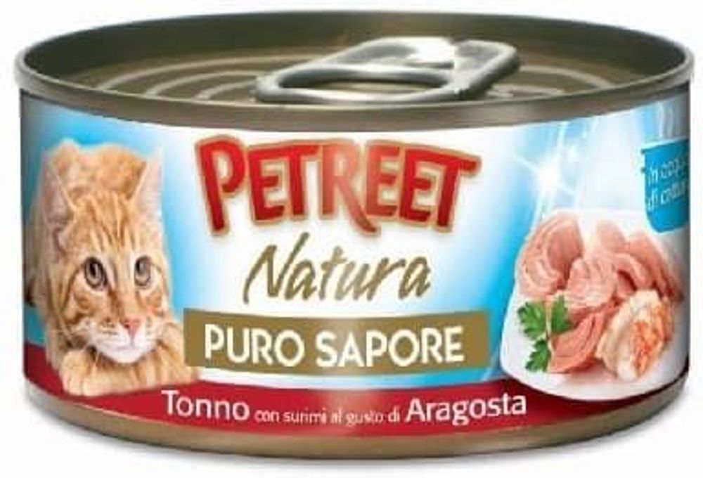 Petreet консервы для кошек кусочки тунца с сурими со вкусом лобстера в рыбном супе 70 г