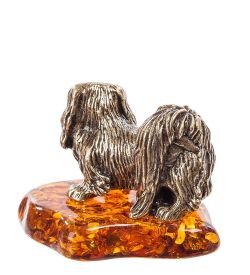 Народные промыслы AM- 698 Фигурка «Пекинес» (латунь, янтарь)
