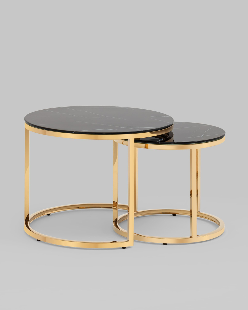 Набор журнальных столиков Селена 60 и 45 см стекло черный мрамор сталь золото